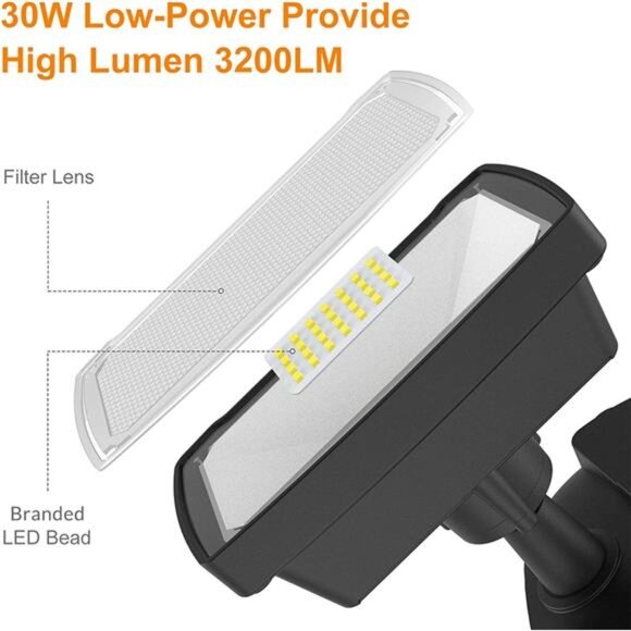LED Security Lights Motion Sensor Light Outdoor,30W 3200LM Motion Security Light - Picture 2 of 6